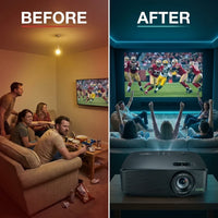 4K Laser Home Theater Projector Built to Deliver Cinema Quality, 3500 Lumens, 300-Inch Display, HDR — Before & After