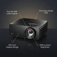 4K Laser Home Theater Projector Built to Deliver Cinema Quality, 3500 Lumens, 300-Inch Display, HDR — infographic