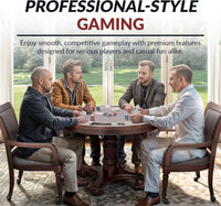 Bridgeport 2 in 1 round Poker Table and Chairs Set for Dining & Game Rooms – Furniture Grade Hardwood, Sturdy Pedestal Legs, Drink Holders, Chip Slots – Includes 4 Poker Table Chairs - Walnut
