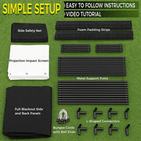 Golf Simulator Enclosure Kit 10 X 8 Ft with 4K-Ready Impact Screen | 600D Blackout Cover, Anti-Ricochet Foam Padding & Safety Side Nets, Golf Cage for Indoor Garage, Basement & Home Practice