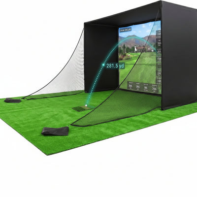 Golf Simulator Enclosure 10.7X8X5Ft & 8.5X8.5X5Ft Golf Simulators for Home | Light-Proof HD/4K Silent Impact Screen, Indoor/Outdoor - Includes Mat, Foam-Padded Iron Poles, Shank Net, Sandbag & Bonus Kit