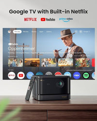 DBOX02 Laser Projector 4K GTV, 2450 ISO Lumens, Netflix Officially Licensed, Blu-Ray 3D, Home Theater Projector with Wifi and Bluetooth, HDR10+, 200-Inch Picture, 2X12W DTS:, Dolby Audio