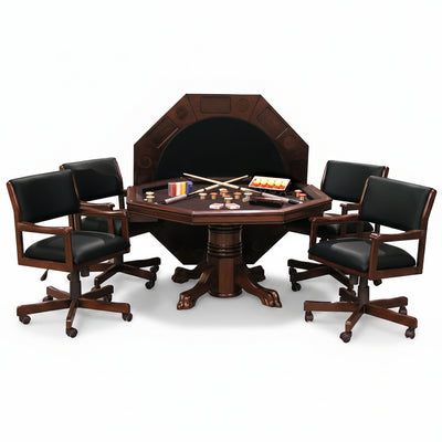 3-in-1 Game Table Set Designed for Multi-Purpose Entertainment, Reversible Poker Top, Bumper Pool Base, 4 Swivel Chairs