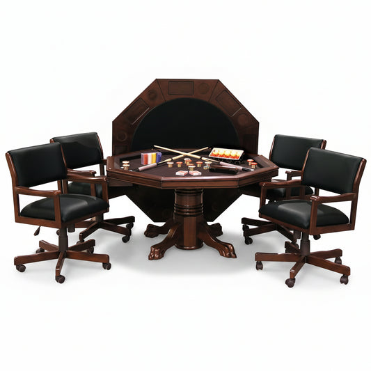 3-In1 Combination Game & Dining Table Set with 4 Rocker-Swivel Chairs- (Mahogany Finish)
