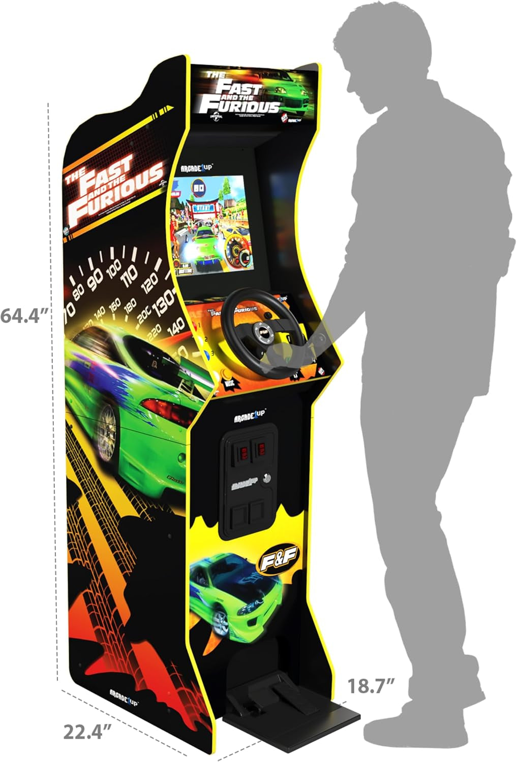 Arcade1Up the Fast and the Furious Deluxe Arcade Machine, Steering Wheel | Gaming Cabinet with 4-Position Gear Shift and Wi-Fi Leaderboards