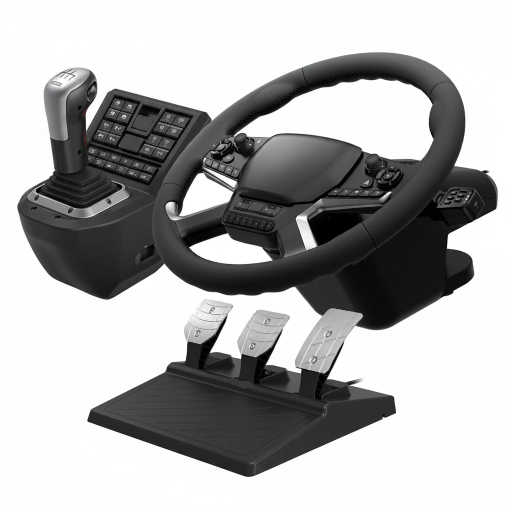 Truck Control System for Windows 11/10 with Force Feedback Steering Wheel, Shifter Control Panel, & Pedals