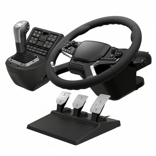 Truck Control System for Windows 11/10 with Force Feedback Steering Wheel, Shifter Control Panel, & Pedals