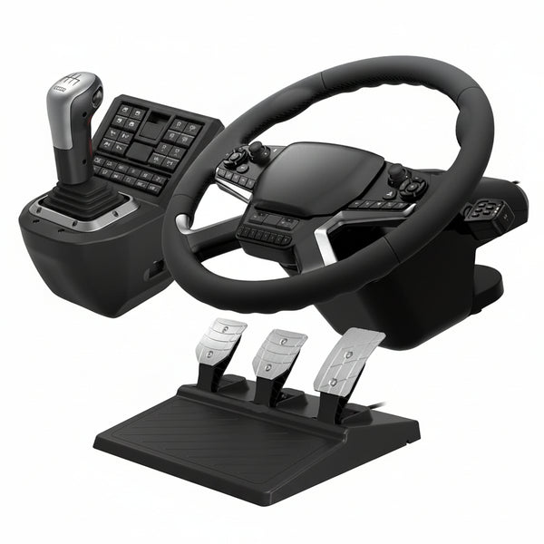 Truck Control System for Windows 11/10 with Force Feedback Steering Wheel, Shifter Control Panel, & Pedals