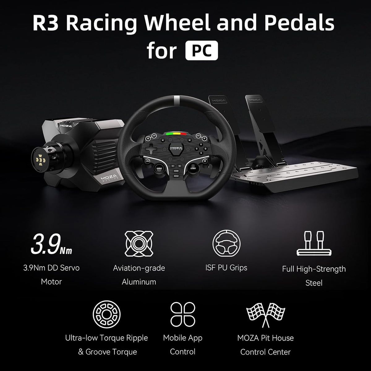 R3 Racing Wheel & Pedals Bundle Direct Drive Car Simulator Kit for PC | Incl. R3 3.9Nm DD Servo Base, 11-Inch ES Lite Racing Wheel, SR-P Lite Pedals, Table Clamp