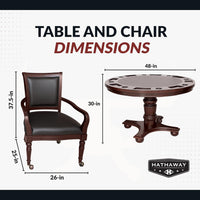 Bridgeport 2 in 1 round Poker Table and Chairs Set for Dining & Game Rooms – Furniture Grade Hardwood, Sturdy Pedestal Legs, Drink Holders, Chip Slots – Includes 4 Poker Table Chairs - Walnut