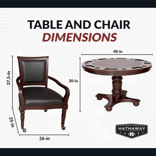 Round Poker Table Set Built to Transform Any Space, Walnut Hardwood, 4 Rolling Chairs, Reversible Top