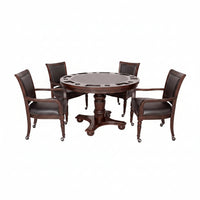 Bridgeport 2 in 1 round Poker Table and Chairs Set for Dining & Game Rooms – Furniture Grade Hardwood, Sturdy Pedestal Legs, Drink Holders, Chip Slots – Includes 4 Poker Table Chairs - Walnut