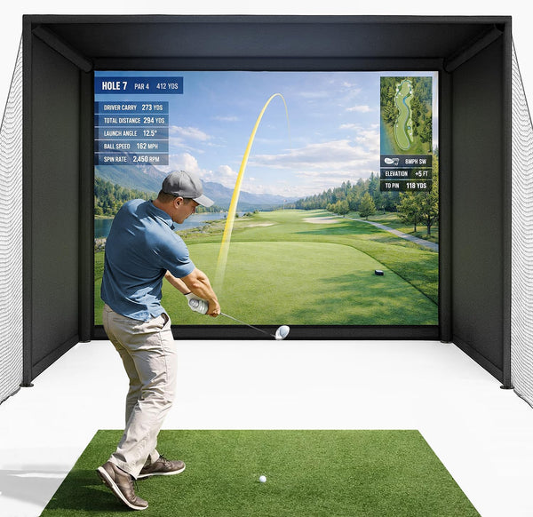 Golf Simulator Enclosure Kit Designed for Indoor Practice, 4K-Ready Impact Screen, 600D Blackout Cover, 10x8 Ft
