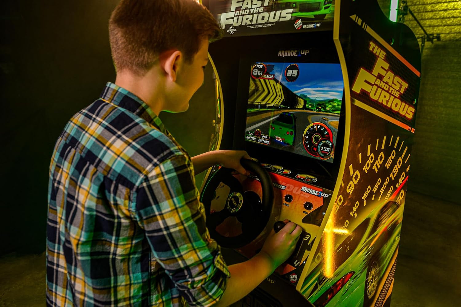 Arcade1Up the Fast and the Furious Deluxe Arcade Machine, Steering Wheel | Gaming Cabinet with 4-Position Gear Shift and Wi-Fi Leaderboards