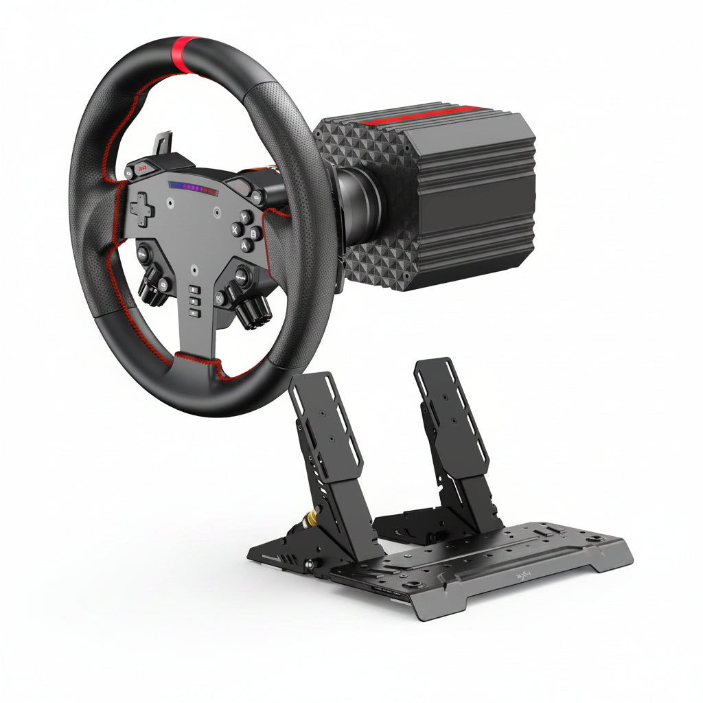 VD6 Bundle: Racing Wheel and Pedals, 6 Nm Direct Drive Force Feedback | Servo Motor, W as Steering Wheel, Hall Effect 2-Pedal Set, and Clamp – Professional Sim Racing Setup for Windows PC (7–11)
