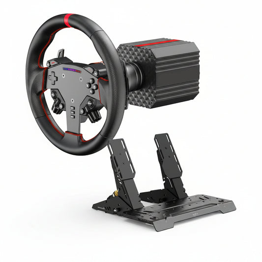 VD6 Bundle: Racing Wheel and Pedals, 6 Nm Direct Drive Force Feedback | Servo Motor, W as Steering Wheel, Hall Effect 2-Pedal Set, and Clamp – Professional Sim Racing Setup for Windows PC (7–11)