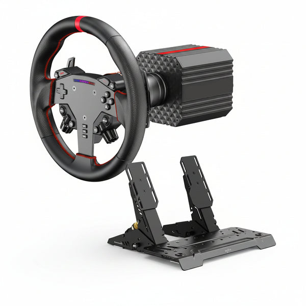 VD6 Bundle: Racing Wheel and Pedals, 6 Nm Direct Drive Force Feedback | Servo Motor, W as Steering Wheel, Hall Effect 2-Pedal Set, and Clamp – Professional Sim Racing Setup for Windows PC (7–11)