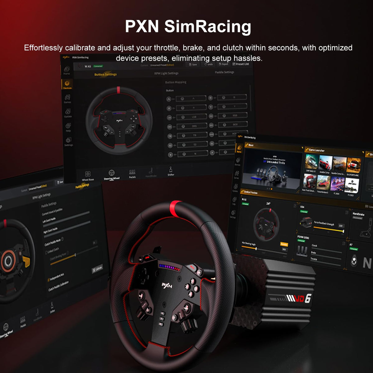 VD6 Bundle: Racing Wheel and Pedals, 6 Nm Direct Drive Force Feedback | Servo Motor, W as Steering Wheel, Hall Effect 2-Pedal Set, and Clamp – Professional Sim Racing Setup for Windows PC (7–11)