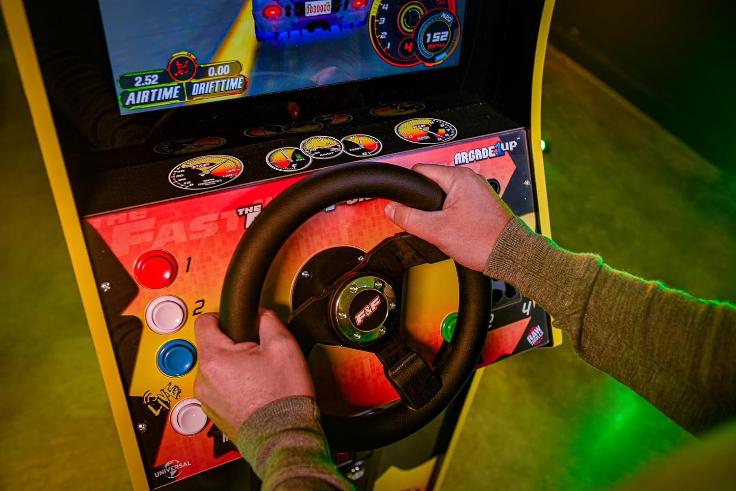 Arcade1Up the Fast and the Furious Deluxe Arcade Machine, Steering Wheel | Gaming Cabinet with 4-Position Gear Shift and Wi-Fi Leaderboards