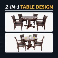 Bridgeport 2 in 1 round Poker Table and Chairs Set for Dining & Game Rooms – Furniture Grade Hardwood, Sturdy Pedestal Legs, Drink Holders, Chip Slots – Includes 4 Poker Table Chairs - Walnut