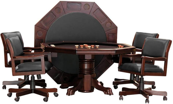 3-in-1 Game Table Set Designed for Multi-Purpose Entertainment, Reversible Poker Top, Bumper Pool Base, 4 Swivel Chairs